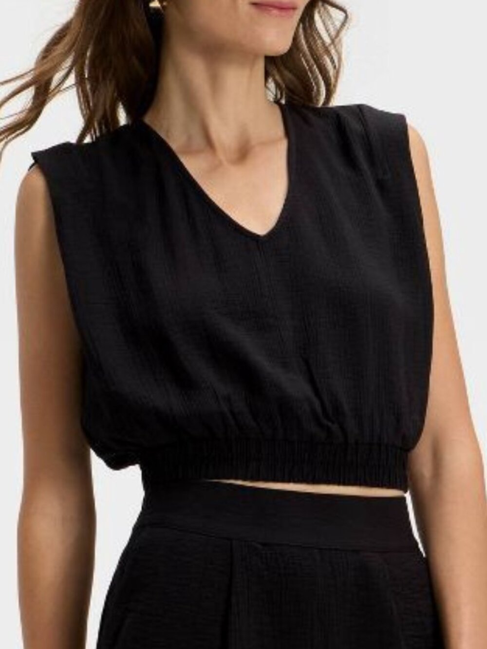 Modern Gauze V-Neck Blouse with Elastic Waistband Size Large